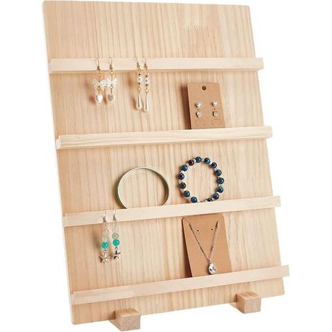 4-Tier Wooden Earring Display Stand with Slots, Rustic Earring Display Card Holder for Showcasing and Storing Earrings (1/5)