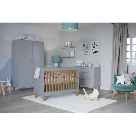 Cameretta completa con lettino 60x120, cassettiera e armadio Kocot Kids Kubi - Grigio