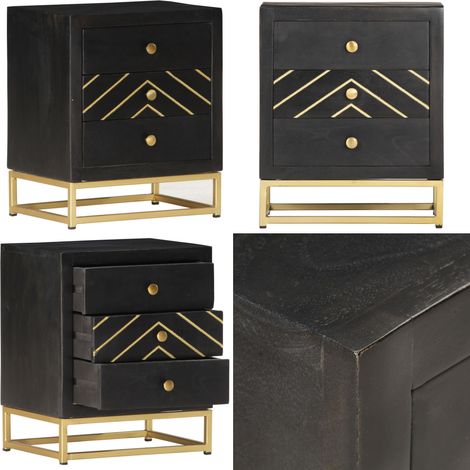 Table de chevet Noir et doré 40x30x50cm Bois de manguier massif - Table De Chevet - Table Nuit - Mobilier Chambre - Bois De Manguier - Design Retro - Home & Living (1/5)