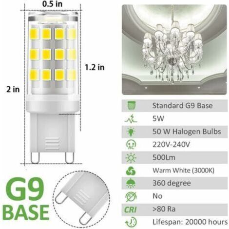 Lot de 2 Ampoules LED G9 5W Blanc Chaud 3000K Douille Céramique Équivalent 40W 420lm Non Dimmable (1/4)