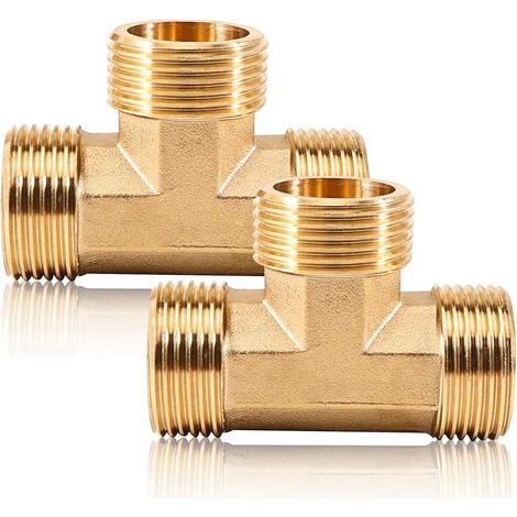 Lot de 2 raccords en T en laiton 1", G1" (Ø32,5 mm), raccord en T 90° AG - Raccord de dérivation - Filetage extérieur DN25 - Raccord d'eau en T 3 voies - Convient pour l'eau potable (1/5)