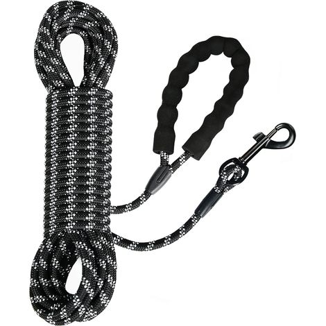 Laisse de Traction pour Chiens, Laisse de Dressage pour Grands et Petits Chiens, Laisse pour Chiens avec dragonne Stable, Crochet à Mousqueton 360°, réflecteurs (Noir-0.8cm, 10M) (1/3)