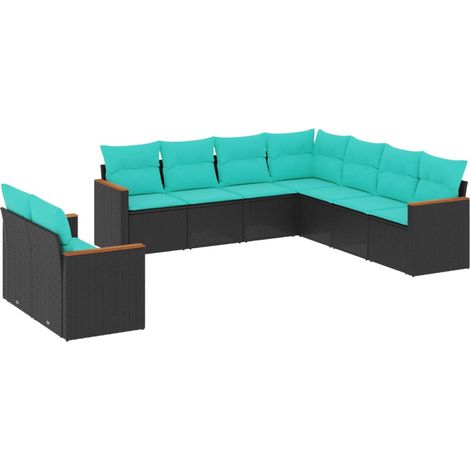 Maison Exclusive - 9-teiliges Gartensofa-Set mit Kissen, schwarze (1/5)