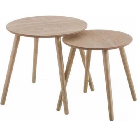 Set de 2 tables basses coloris naturel - Longueur 48 x Profondeur 48 x Hauteur 46 cm (1/3)