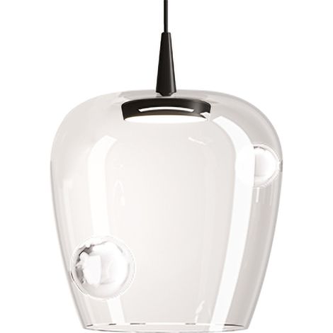 Zafferano Lampada a sospensione Bilia 27cm LED 8W 2700K Nero-Trasparente, design in vetro borosilicato soffiato a bocca per illuminazione indoor