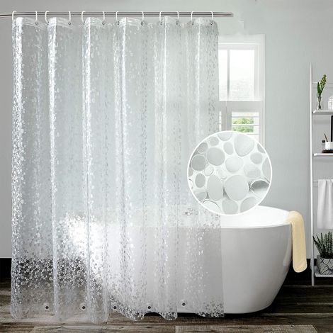 Tenda da doccia in EVA spessa e resistente, di piccole dimensioni, con motivo 3D effetto ciottoli, ecologica, 178 x 178 cm (70 x 70 pollici) - Trasparente