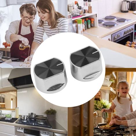 Mandos de control para cocina de gas - aleación de zinc - plata + negro - 2 piezas (diámetro: 36 mm, orificio: 8 x 6 mm) (1/5)