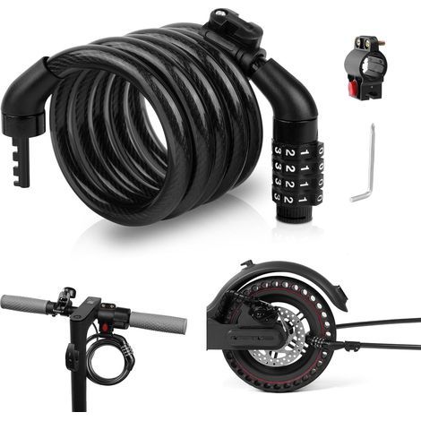 Antivol pour trottinette, câble antivol à combinaison réinitialisable à 4 chiffres, 120 cm/8 mm, idéal pour les vélos Xiaomi M365/Pro2. (1/5)