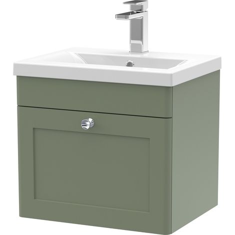 Nuie Classique Wall Hung 1-Drawer Vanity Unit with Basin-1 500mm Wide - Satin Green (1/5)
