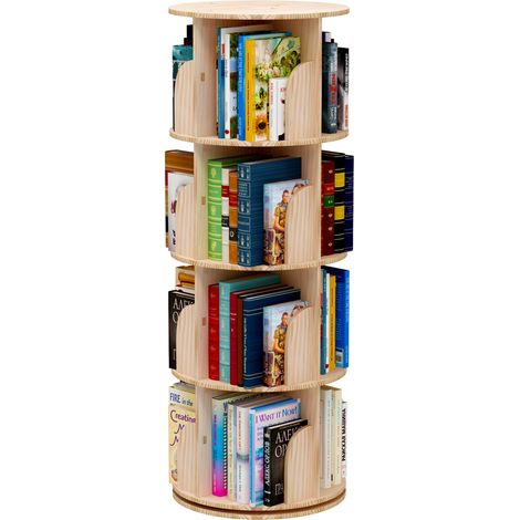 4 Etagen Drehbares Bücherregal, Standregal, 360 Grad, Lagerregal für Kinder und Erwachsene, multifunktionales Bücherregal Massivholz - 46 x 129cm