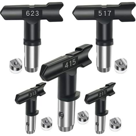Accessoires pour pulvérisateurs airless, tête de pulvérisation réversible, 5 buses airless pour pistolets à peinture airless et pulvérisateurs airless 211, 313, 415, 517, 623 noir (1/5)