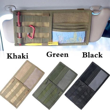 Pochette de rangement pour pare-soleil, organiseur de voiture en nylon, étui à visière pour cartes, stylos et lunettes de soleil (1/4)
