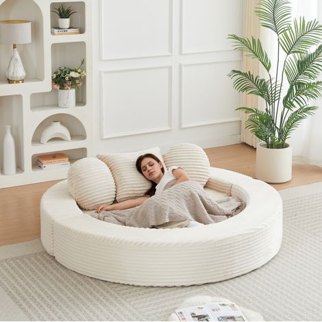 Sofá cama convertible 4 en 1 de espuma y pana beige con 3 cojines (1/5)