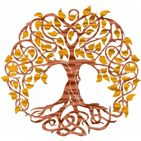 Art mural en métal - Arbre de vie - Art mural en métal - 11,8" X 11,8" - Jaune (1/4)