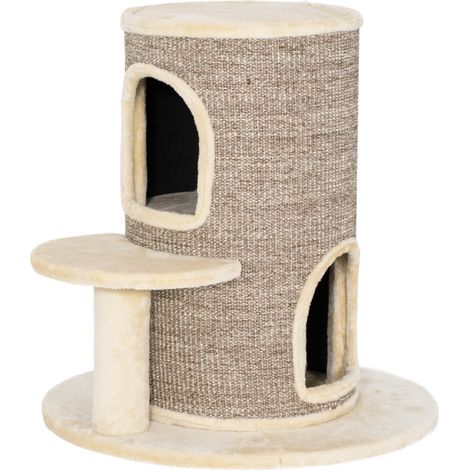 Tonneau griffoir 2 étages avec plateforme pour chat, idéal pour griffer et jouer, 60 x 60 x 61 cm, beige (1/5)