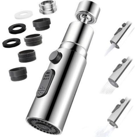 - Aérateur de Robinet, 360° Pivotant Embout Robinet Cuisine avec 3 Modes Douchette Mousseur Robinet Economie Eau, Adaptateur Economiseur D'eau Pour Robinet Salle De Bain lavabo (Argent) (1/5)