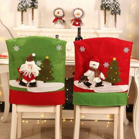 2 housses de chaise de Noël, motif Père Noël + bonhomme de neige, tissu flanelle, 51 x 48 cm, décoration intérieure festive (1/5)
