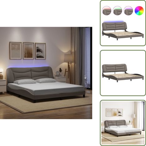 Cama con LED - vidaXL Estructura de cama con LED sin colchón Hvar tela gris taupe 180x200 cm - Cama con cabecero