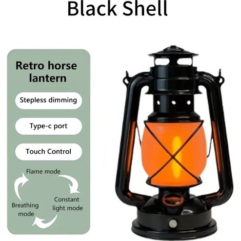 Lanterne LED portable rétro en forme de cheval (noire), rechargeable, à suspendre, 3 modes d'éclairage (1/5)