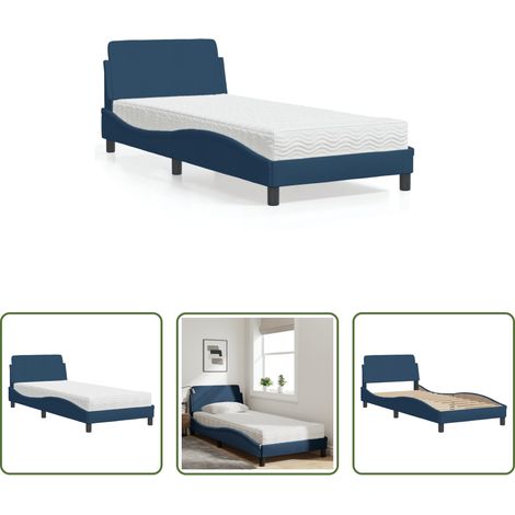 Matelas en mousse -  Lit avec matelas Dover bleu 80x200 cm tissu (1/5)