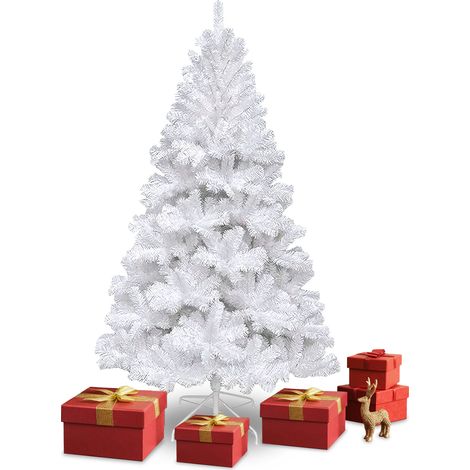 Jiubiaz Árbol de Navidad artificial de 210 cm con 950 ramas de PVC, árbol con soporte, árbol de Navidad artificial blanco (1/5)