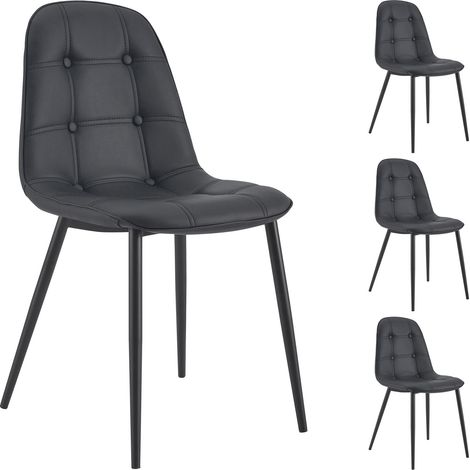 Idimex – Lot de 4 chaises Alvaro – Rembourrage confortable – Structure en contreplaqué – Pieds en métal noir laqué – Hauteur d'assise 48 cm (1/4)