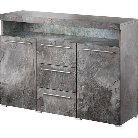 Buffet 130cm BOMBAY Farbe Schiefergrau. Integrierte mehrfarbige LED-Beleuchtung.