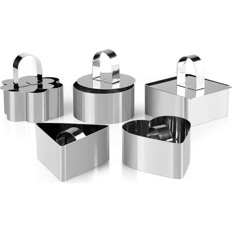 Lot de 5 cercles à pâtisserie,Acier inoxydable,7,6 x 4,4 cm,Poussoir inclus,Desserts et mousses (1/5)