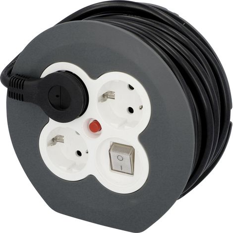 Kabeltrommel Innen 7m HO5VV-F3G1,5, schwarz, 3x Stecker Kabeltrommel