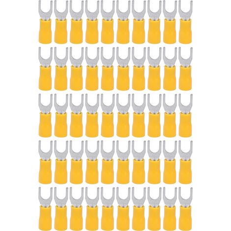 50 Pièces Embouts de Fourche Isolés 14‑12AWG, Kit de Raccordements à Sertir pour Équipements SV3.5‑5 Jaune (1/5)