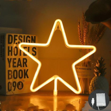 Enseignes au Néon en forme de étoile LED Néon Enseigne Lumineuse au néon LED Murale Décor Signes Lumineux pour la Chambre de fête cadeau de mariage lumières décoratives Yellow Star (1/5)