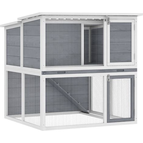 CHICFURN Jaula para conejos de 2 niveles 98 x 95 x 102,5 cm gris con rampa y techo abatible (1/5)