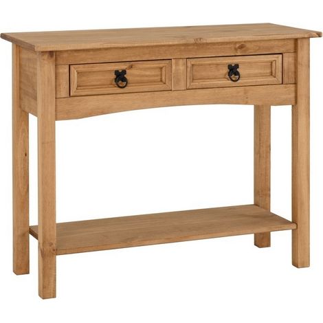 Corona 2 Drawer Console Table With Shelf - L34.5 x W90 x H73 cm - Distressed Waxed Pine (1/5)