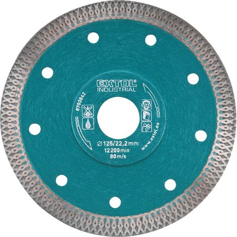 Disco de corte de diamante EXTOL INDUSTRIAL, turbo Thin Cut, para corte en seco y húmedo, 125 x 22,2 x 1,5 mm, 8703042
