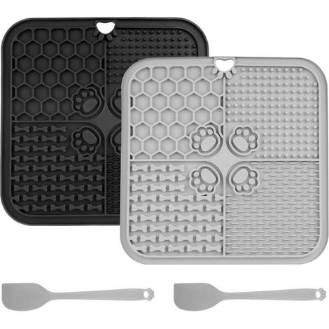 2 PcsTapis de Leche Chien Chat, 20 x 20 cm Tapis de Lèche Chiens, Tapis de Léchage Chien Chat Animaux de Compagnie avec Ventouses, sans BPA, pour Bain, Entraînement, Toilettage, avec Spatule