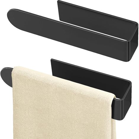 Porte-serviettes à main, 2 barres adhésives noires de 20 cm (8 pouces), lot de 2  Porte-serviettes mural pour salle de bain, barre carrée adhésive pour porte-serviettes à main, à fixer au mur d'un meu (1/5)