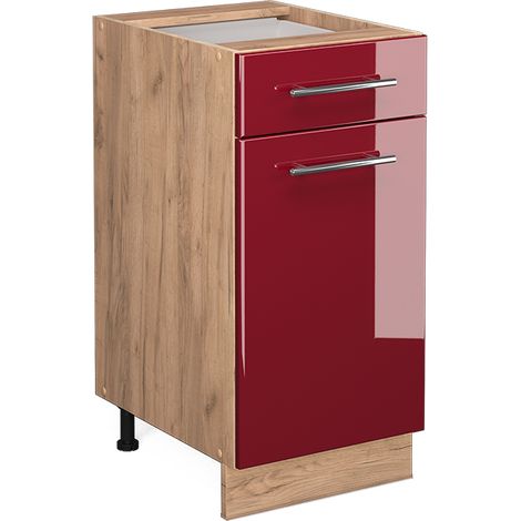 Mueble bajo de cocina Fame-Line, Rojo Burdeos alto brillo, 40 cm sin encimera, Vicco