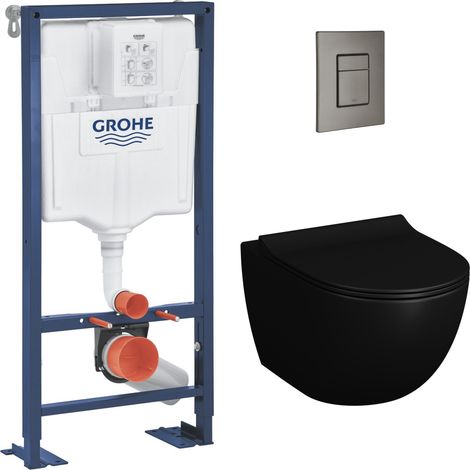 Grohe Pack Rapid SL autoportant + plaque hard graphite brossé + WC suspendu SENTO + abattant noir mat (autoportantblacksento1) (1/5)
