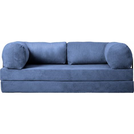 COSIMA - Canapé droit convertible velours côtelé 3 places Bleu (1/5)