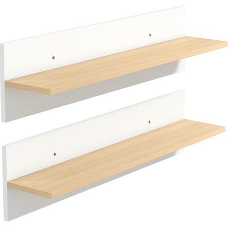 Set aus 2 schwebenden Wandregalen in Weiß und Holzoptik, 80 x 16,5 x 20 cm (1/5)