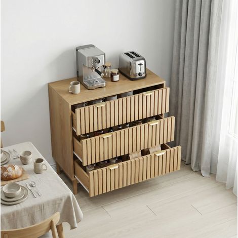 Commode 3 tiroirs 80 x 39 x 80 cm couleur chêne avec rangement, style campagne médiévale HAVRYA (1/5)