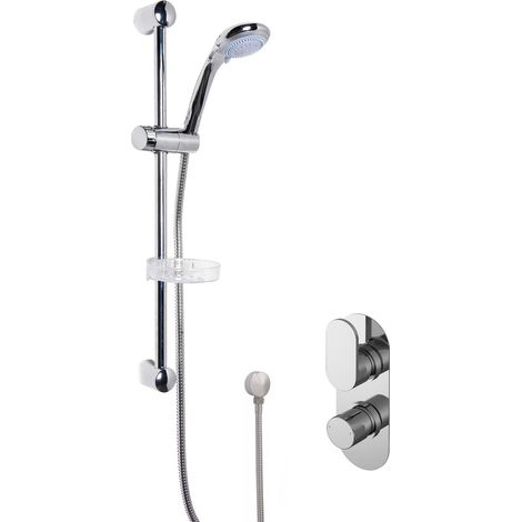 Nuie Binsey Twin Round Thermostatic Concealed Shower Valve with Slider Rail Kit - Chrome (1/2)