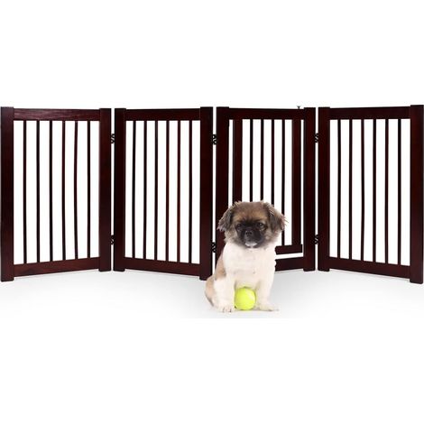 COSTWAY Cancelletto per Cani in Legno Massello, Cancello per Cani da Interno Girevole e Pieghevole, con 4 Ante, Cuscinetti Antiscivolo e Serratura, Ideale per Cani di Piccola/Media Taglia, Cancelletto
