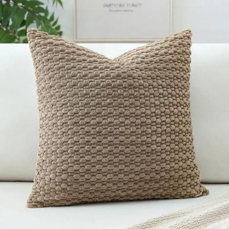 Housse coussin granulaire géométrique brun 50x50 cm velours côtelé salon (1/4)