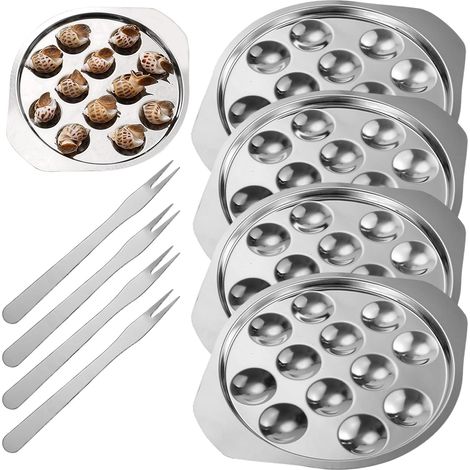 4 Assiette Escargot,Acier Inoxydable,12 Trous,Fourchette,Anticorrosion,Cuisson Four,Maison Restaurant (1/5)