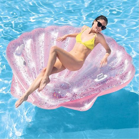 Trade Shop - Materassino Isola Gonfiabile Conchiglia Glitter Pvc Mare Piscina 178x165cm - (1/5)