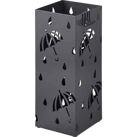 Woltu – Porte-parapluie en métal anthracite – Dimensions 20x20x49cm – 4 crochets et bac d'égouttement amovible – Design moderne et robuste