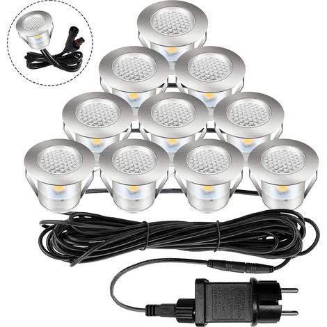 Lot de 10 spot encastrable exterieur Blanc chaud mini spot led encastrable IP67 étanche Convient pour spot escalier l'extérieur intérieur Pont en bois Piscine Terrasse en bois Jardin (1/5)