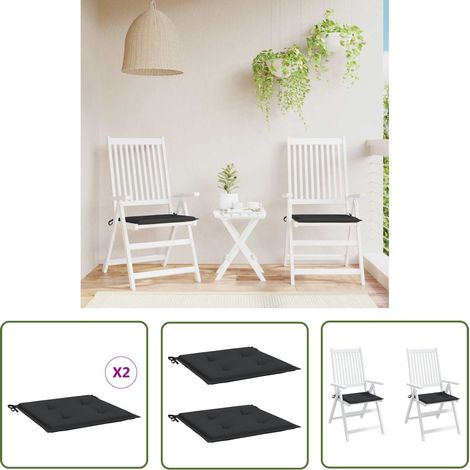 The Living Store Coussins de chaise de jardin lot de 2 noir 50x50x3 cm - Coussin De Chaise - Coussin Exterieur - Coussin Jardin - Coussin Confortable - Coussin Design (1/5)