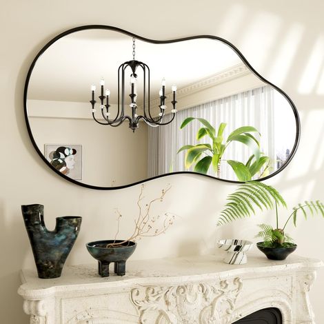 Miroir Mural Asymétrique 50x90cm, Noir Nuage Forme, Verre Trempé (1/5)